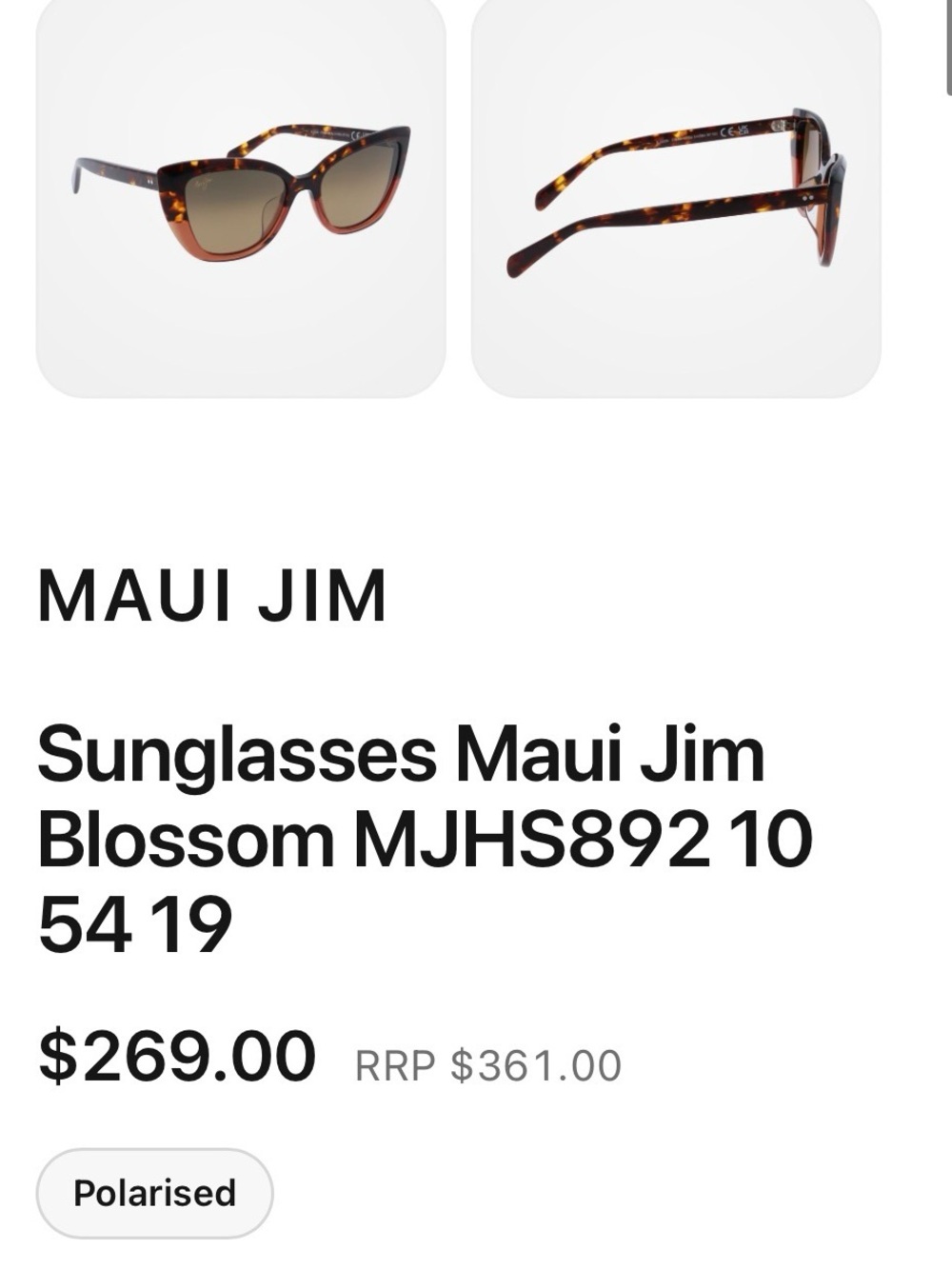 Maui Jim Blossom MJ892-10 Polarized Cat Eye Sunglasses Havana Peach Bronze Case - Picture 13 of 13